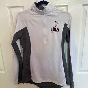White USA field hockey long sleeve quarter zip